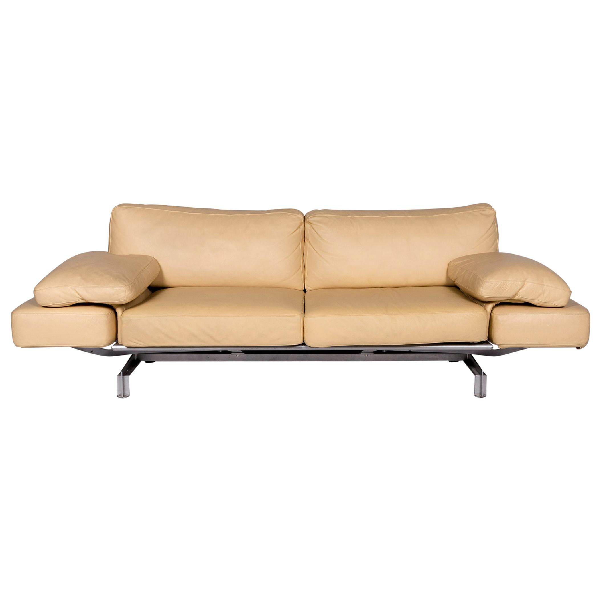 WK Wohnen Gaetano 687 Leather Sofa Beige Two-Seat Function Relaxation Couch For Sale