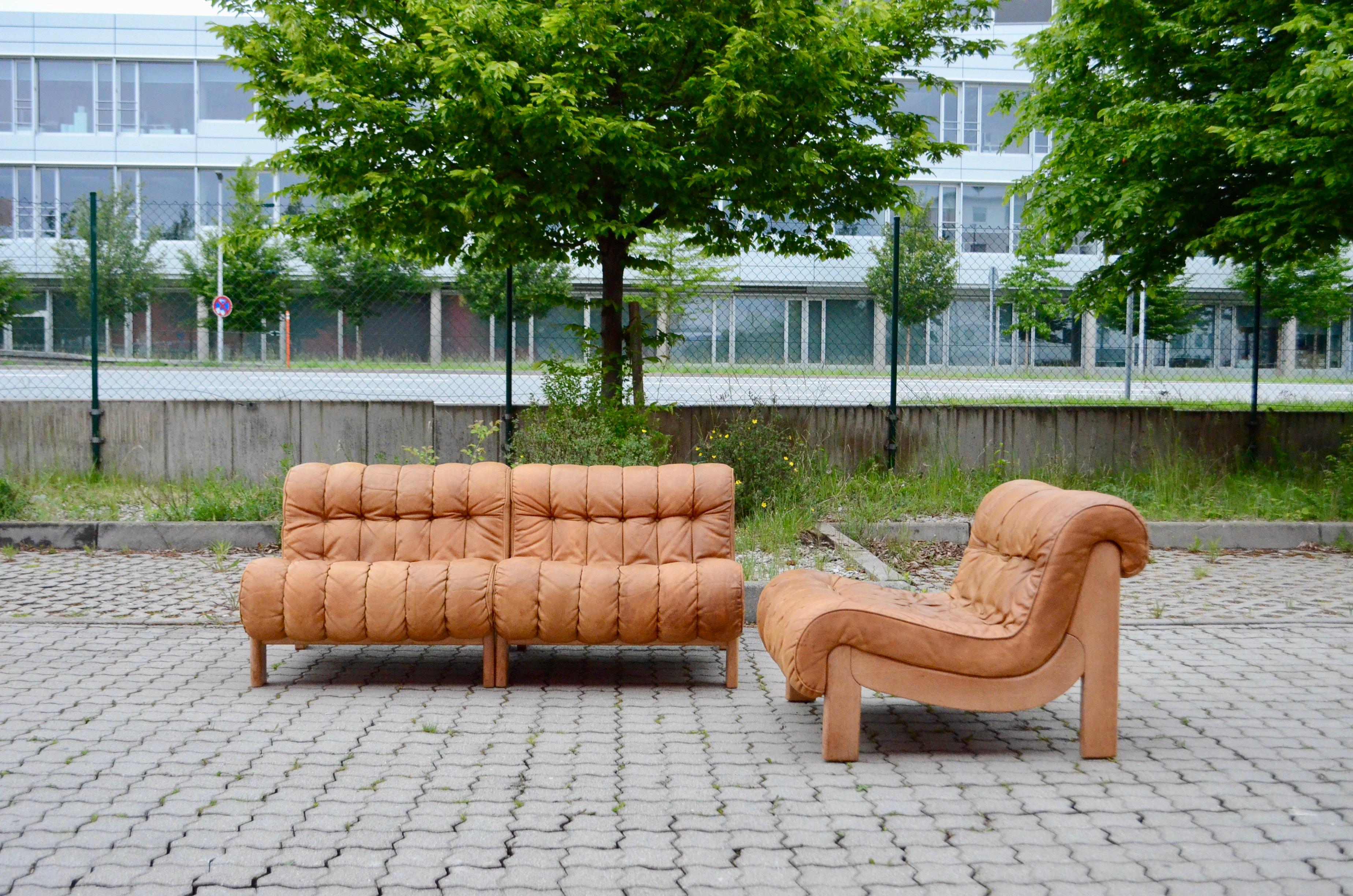  Germany WK Vintage Sectional Lounge Cognac Leather Sofa, 1960s In Good Condition In Munich, Bavaria