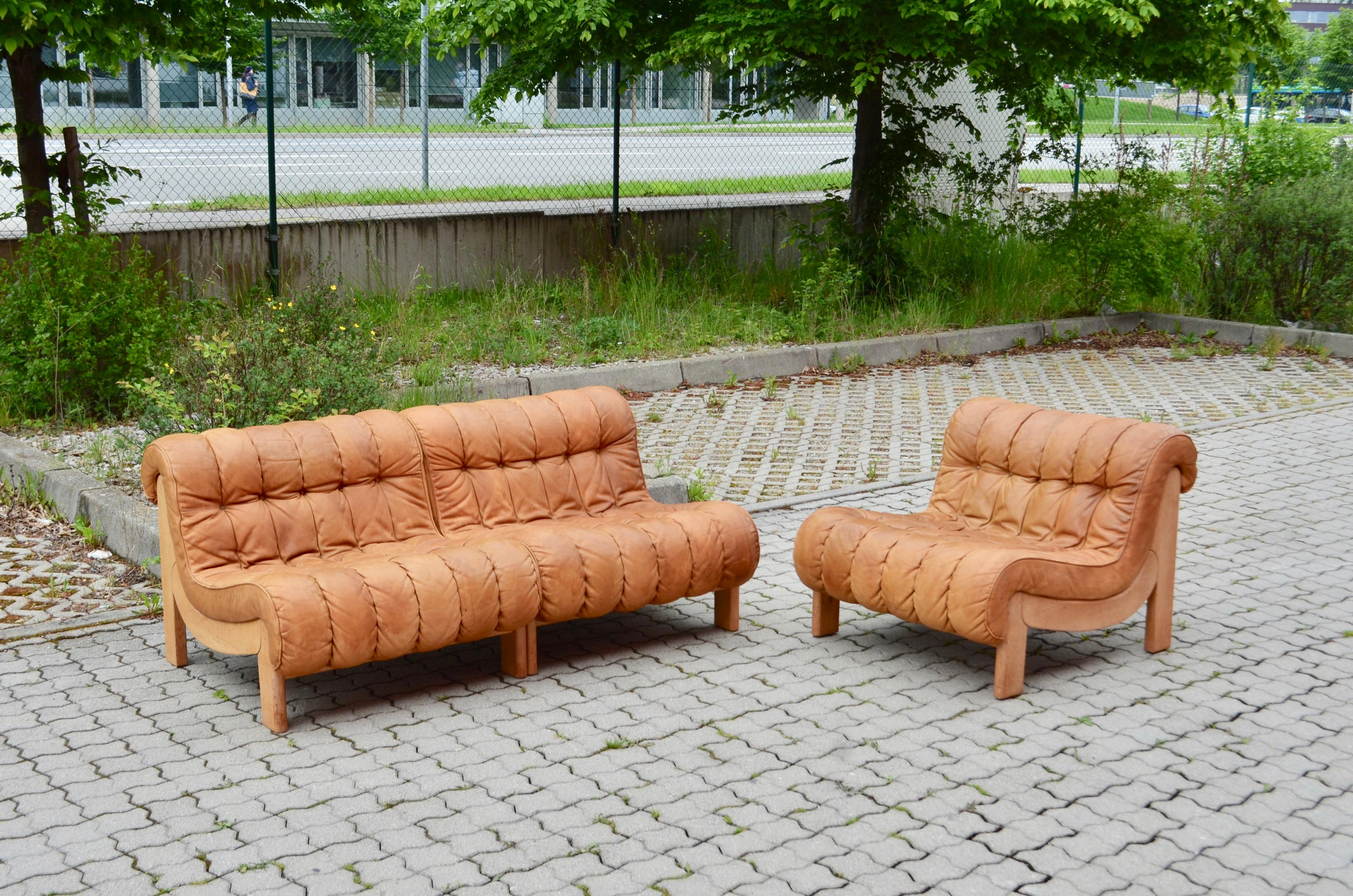 Mid-20th Century  Germany WK Vintage Sectional Lounge Cognac Leather Sofa, 1960s