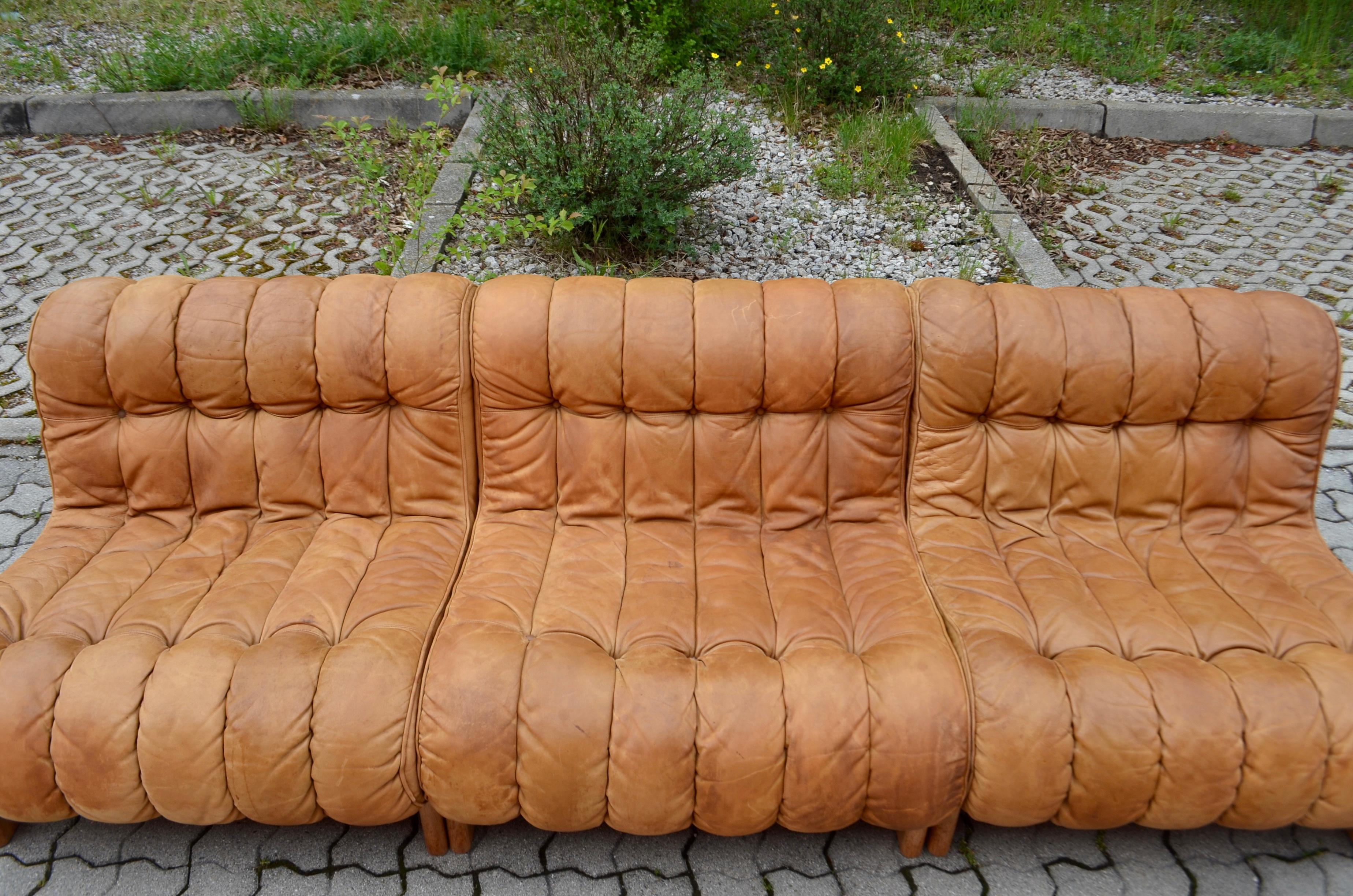  Germany WK Vintage Sectional Lounge Cognac Leather Sofa, 1960s 2