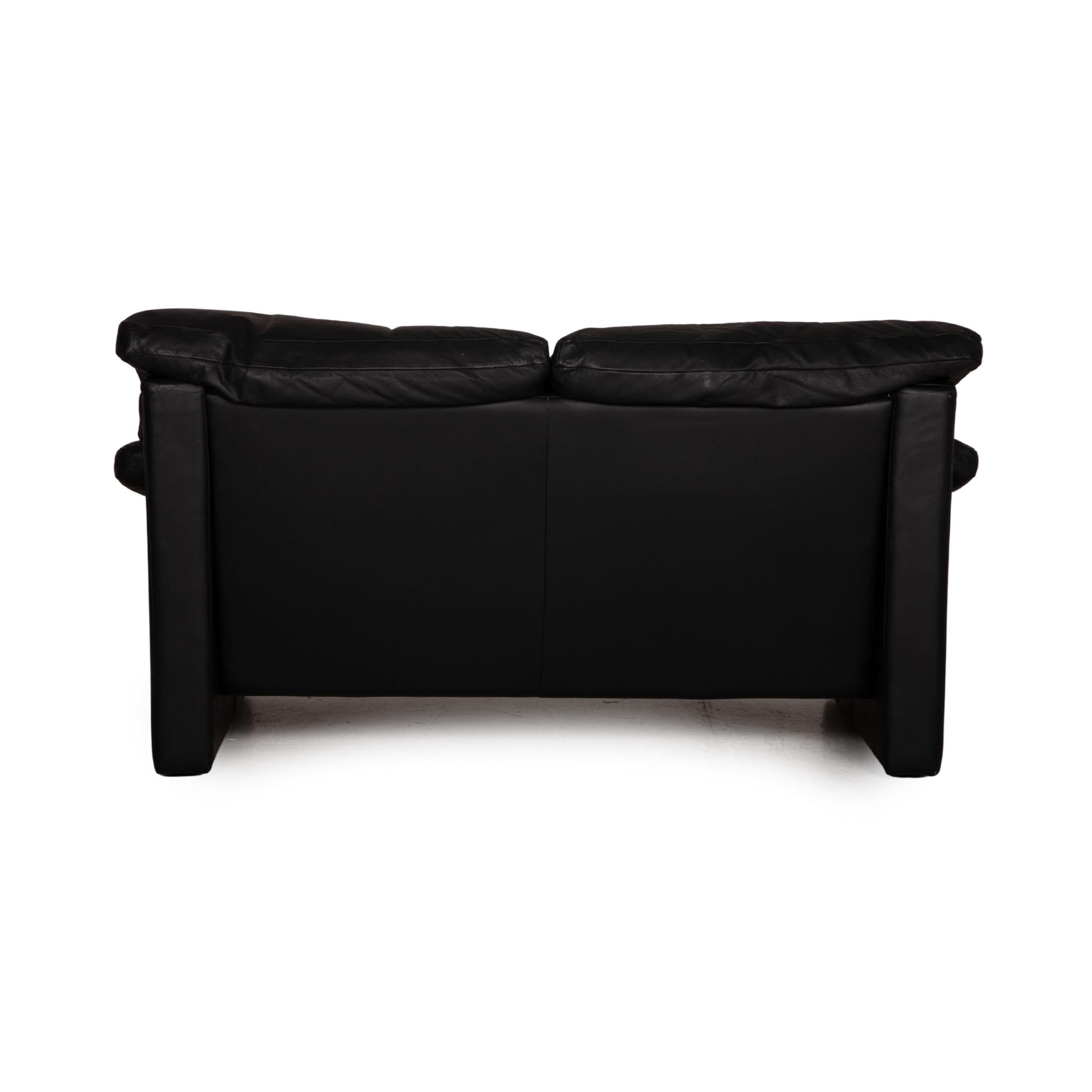 WK Wohnen Leder Sofa Schwarze zweisitzige Couch im Angebot 5