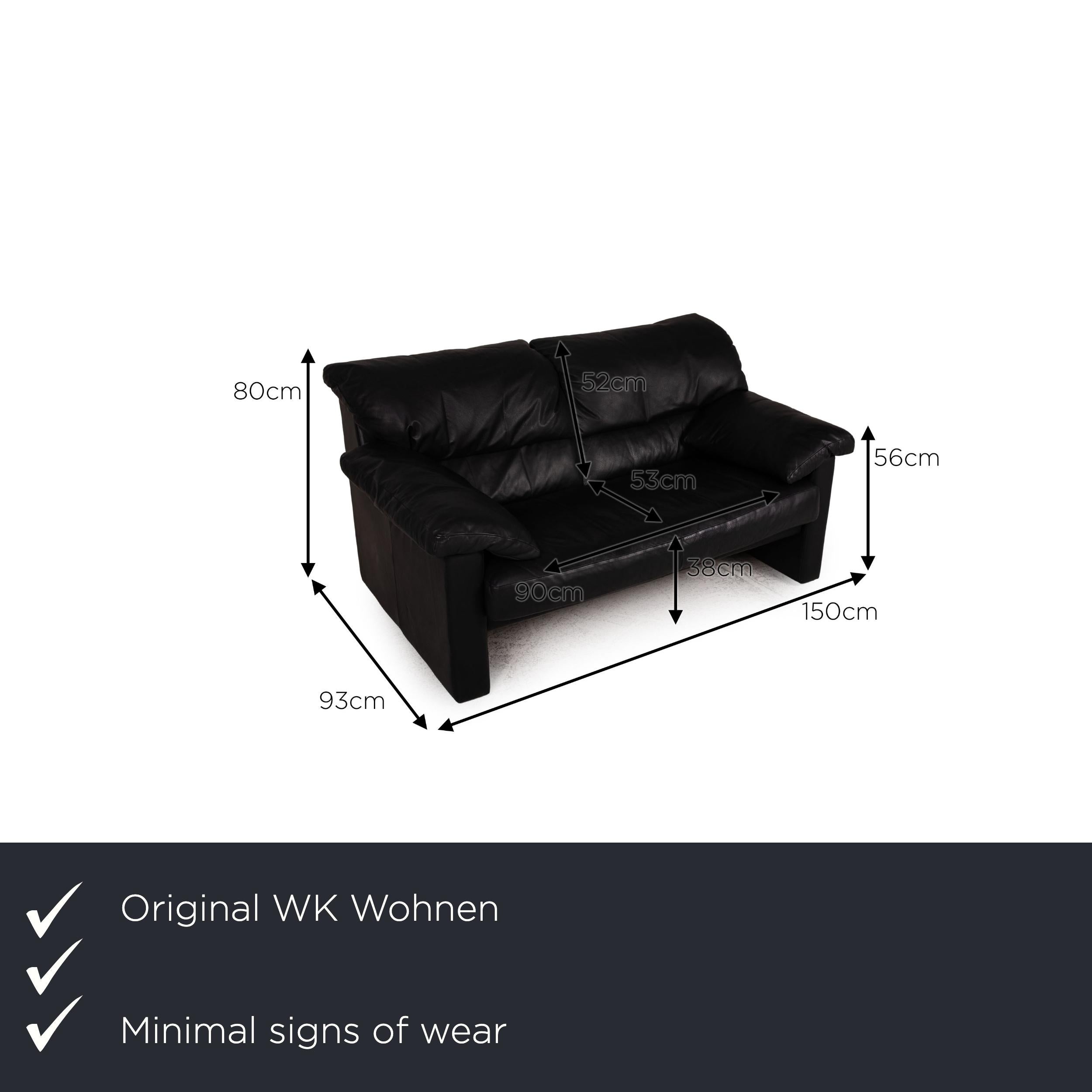 We present to you a WK Wohnen leather sofa black two-seater couch.

Product measurements in centimeters:

depth: 93
width: 150
height: 80
seat height: 38
rest height: 56
seat depth: 53
seat width: 90
back height: 52.


 