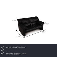 WK Wohnen Leather Sofa Black Two-Seater Couch