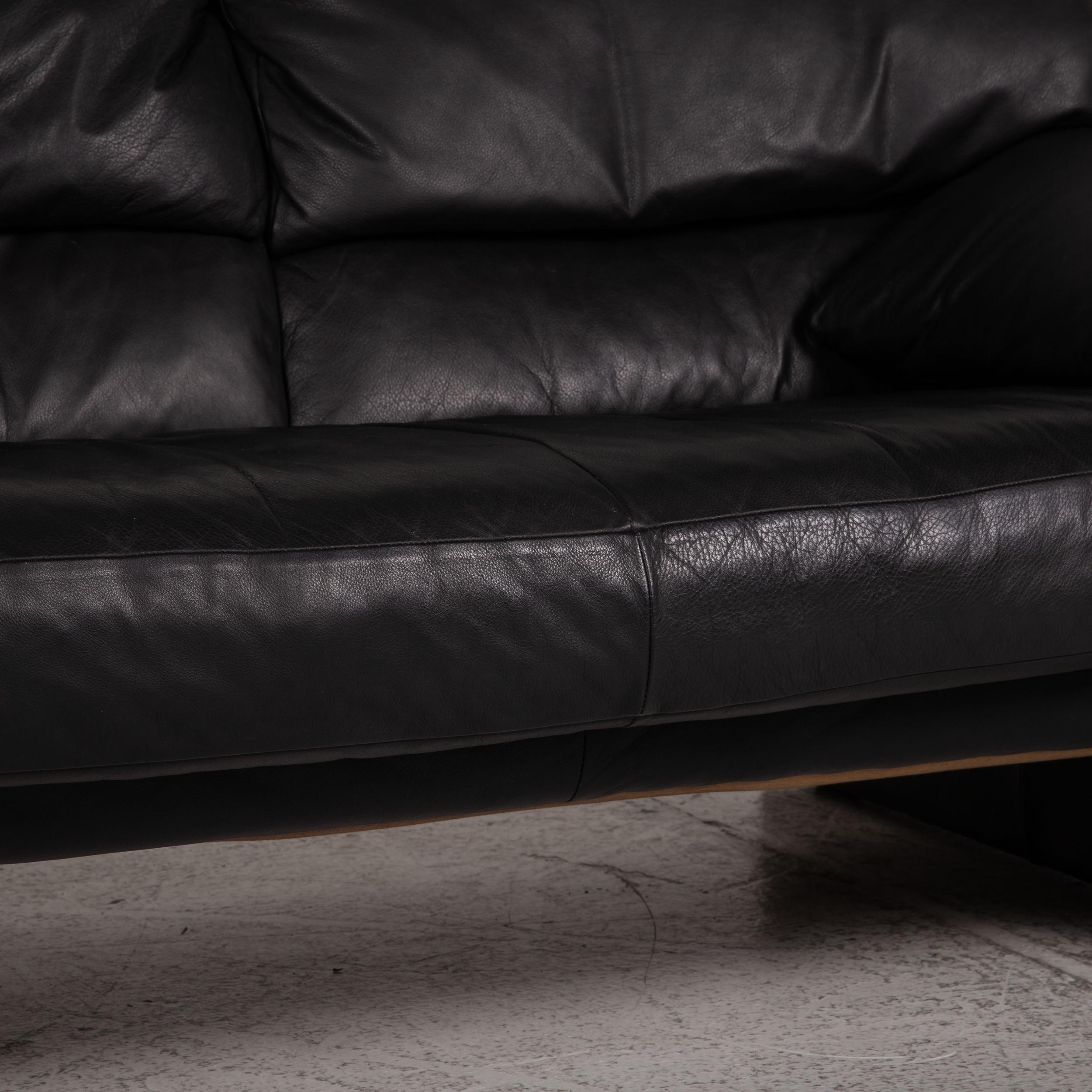 Modern WK Wohnen Leather Sofa Black Two-Seater Couch For Sale