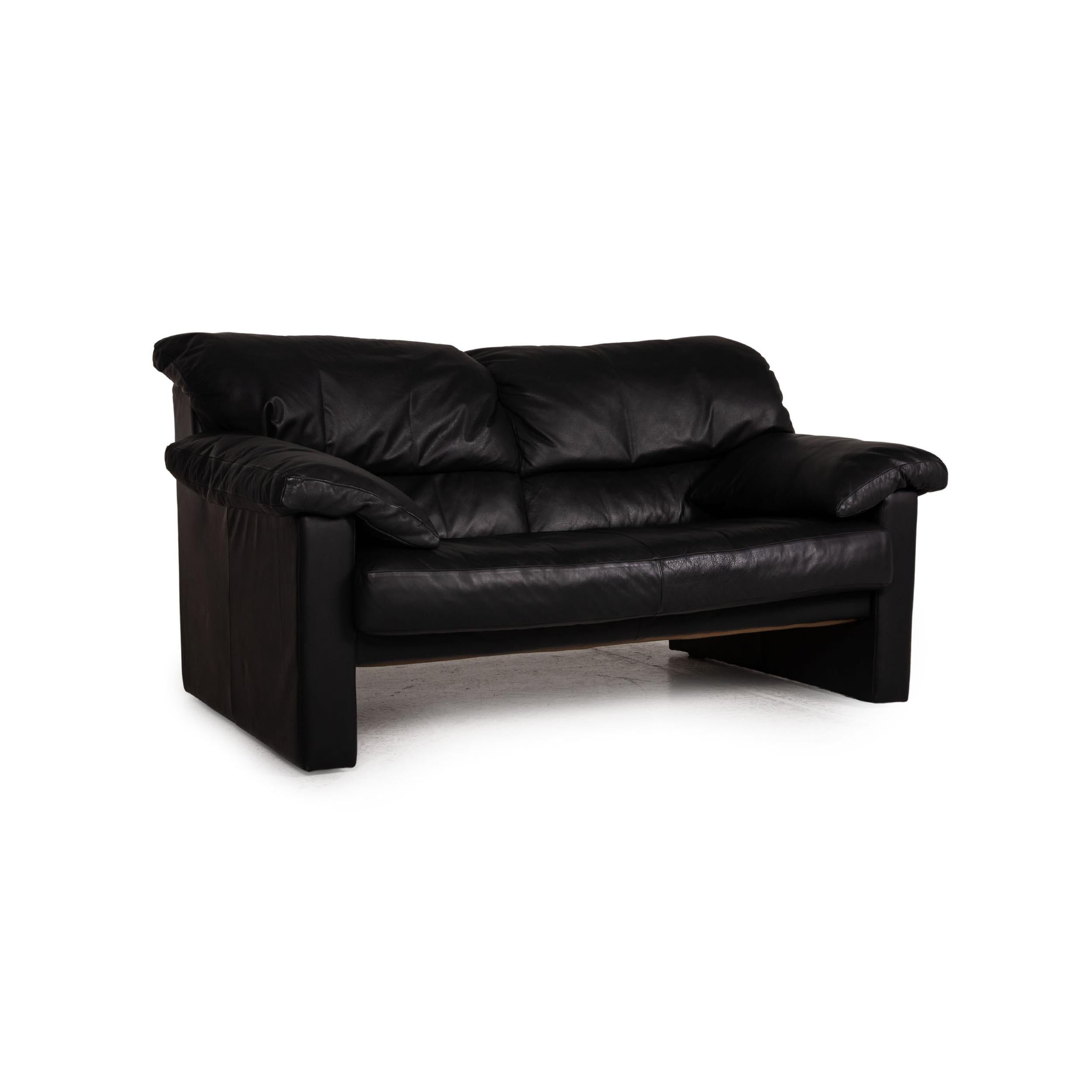 WK Wohnen Leather Sofa Black Two-Seater Couch For Sale 2