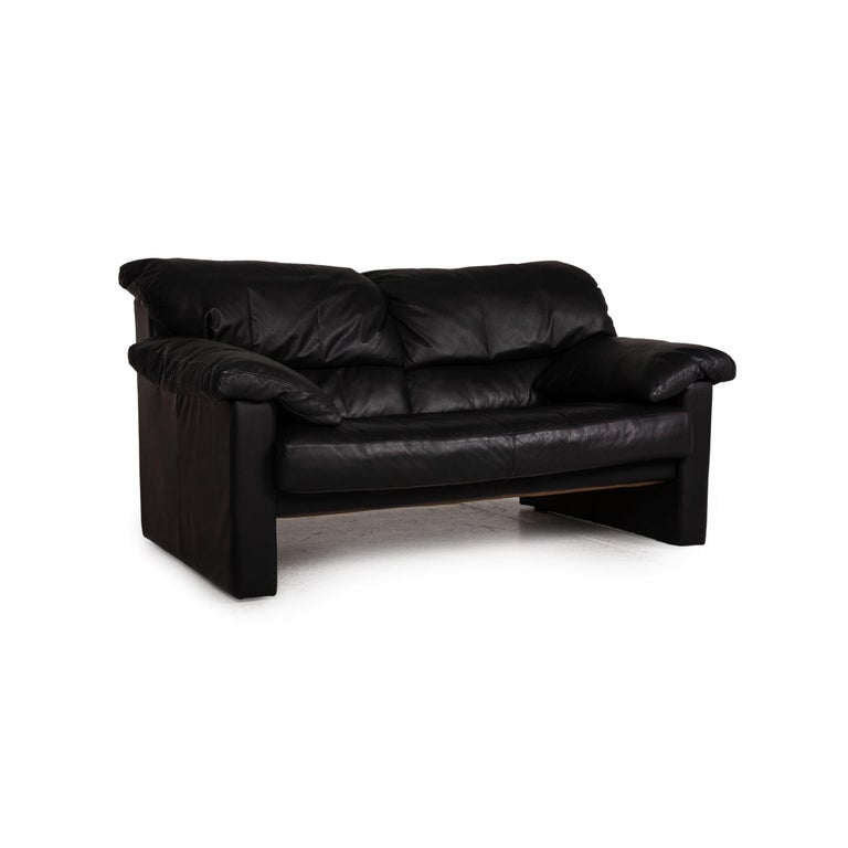WK Wohnen Leather Sofa Black Two-Seater Couch For Sale at 1stDibs
