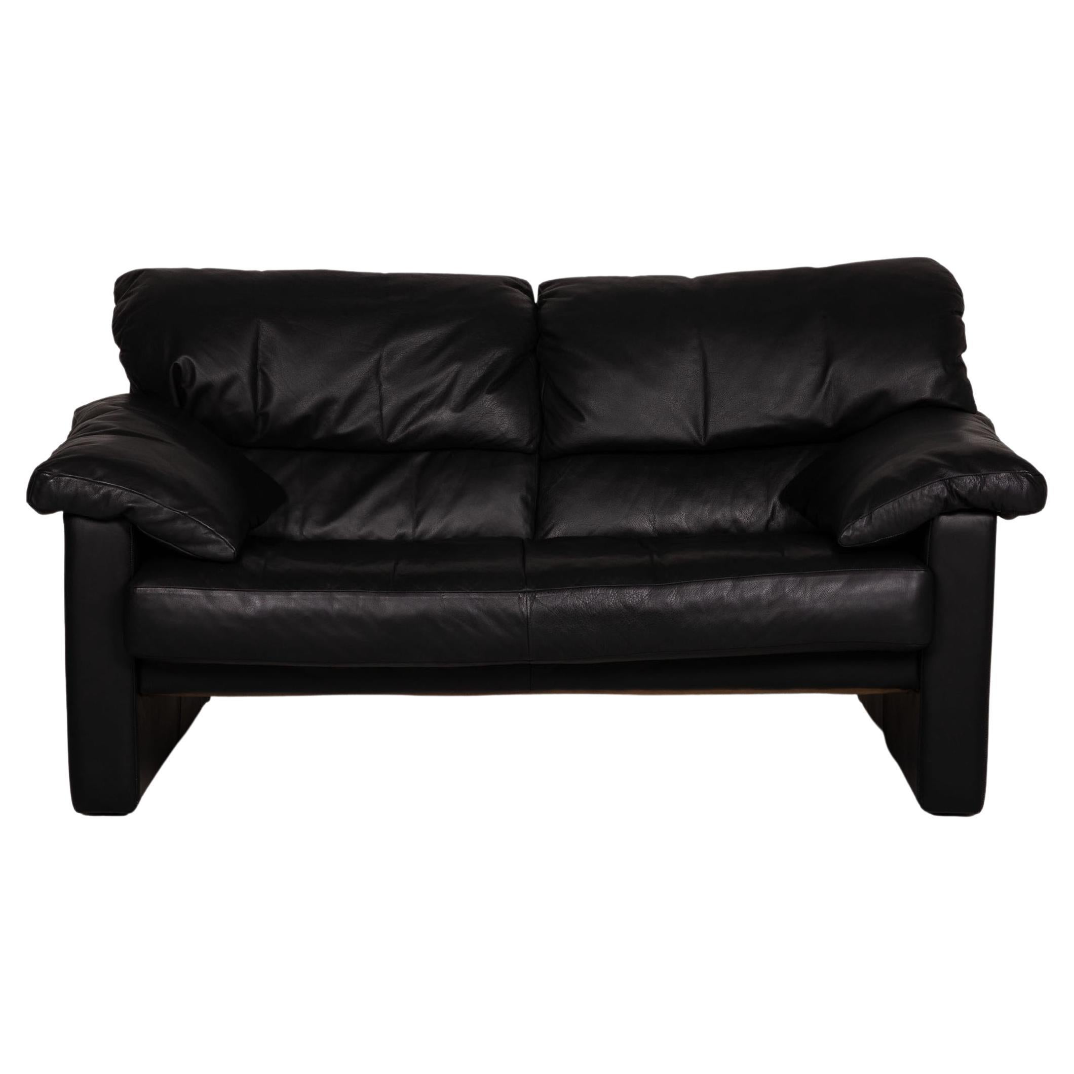 WK Wohnen Leather Sofa Black Two-Seater Couch For Sale