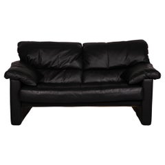 WK Wohnen Leather Sofa Black Two-Seater Couch