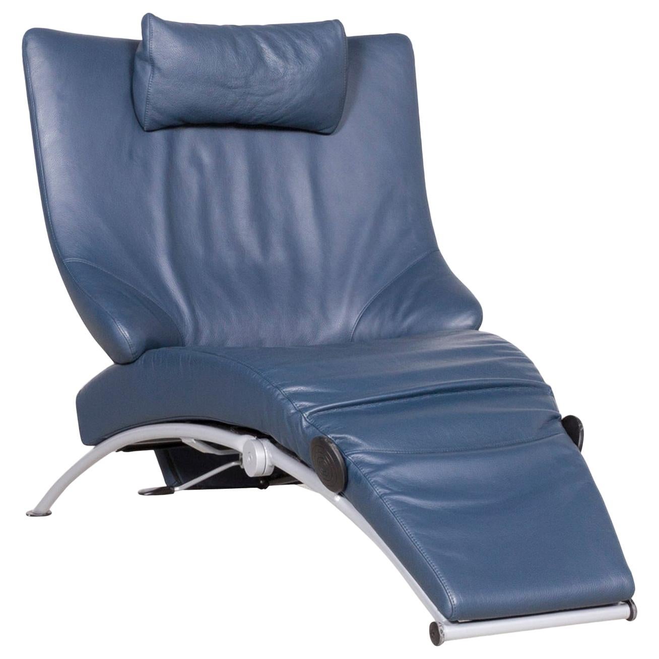 WK Wohnen Solo 699 Designer Leather Chair Blue One-Seat For Sale