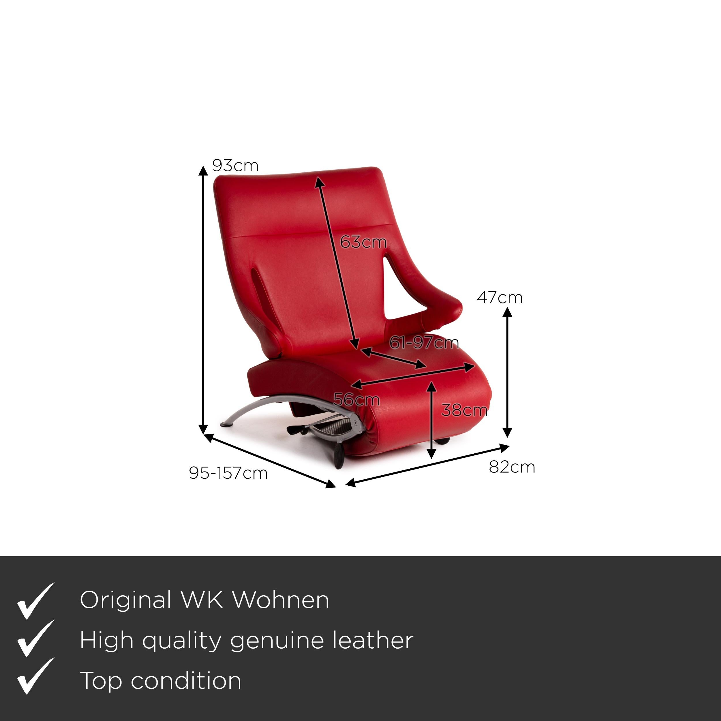 We present to you a WK Wohnen Solo 699 leather armchair red lounger relaxation function.

 

 Product measurements in centimeters:
 

Depth 95
Width 82
Height 93
Seat height 38
Rest height 47
Seat depth 61
Seat width 56
Back height 63.