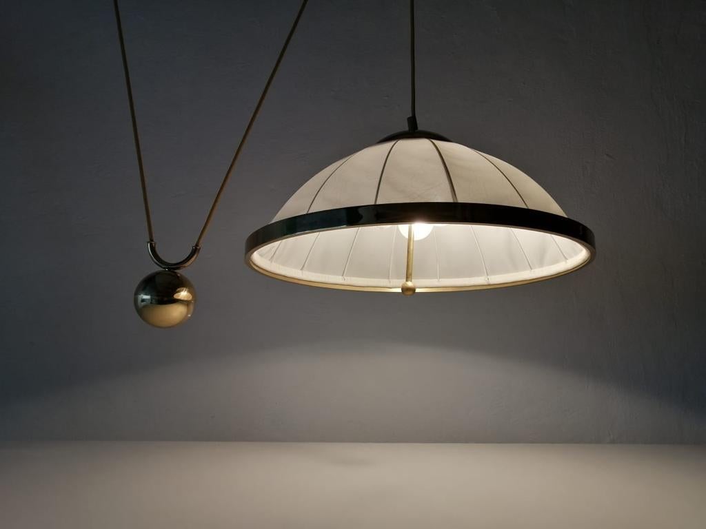 Late 20th Century Fabric and Brass Counterweight Pendant Lamp by WKR, 1970s, Germany