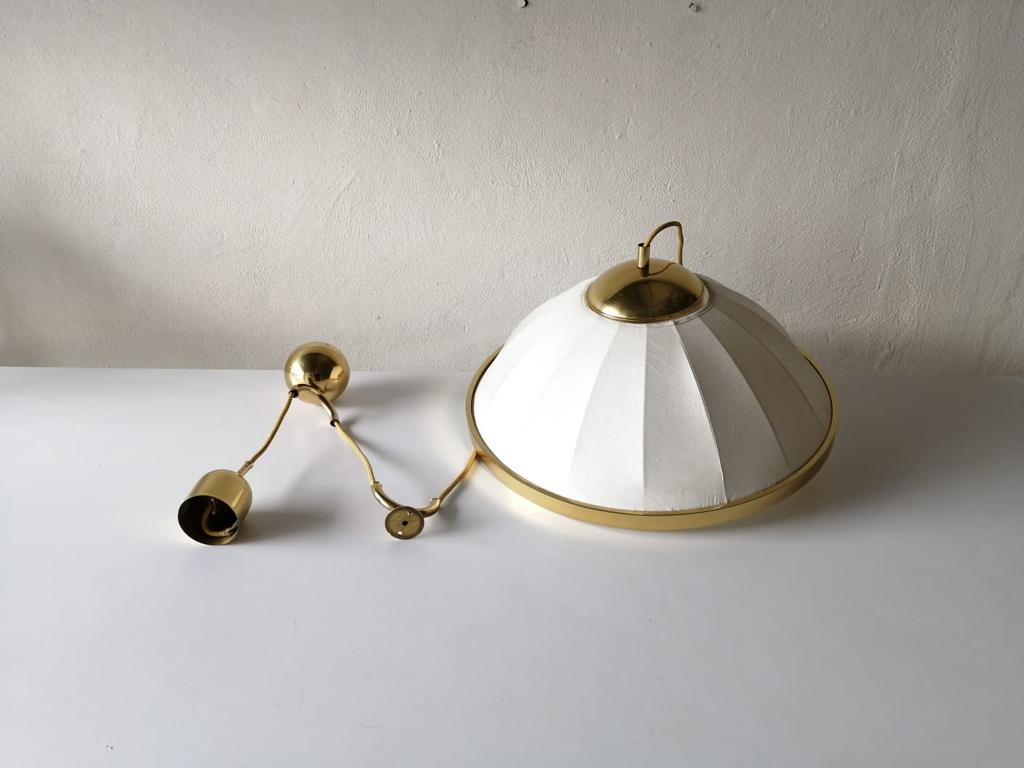 Fabric and Brass Counterweight Pendant Lamp by WKR, 1970s, Germany 1