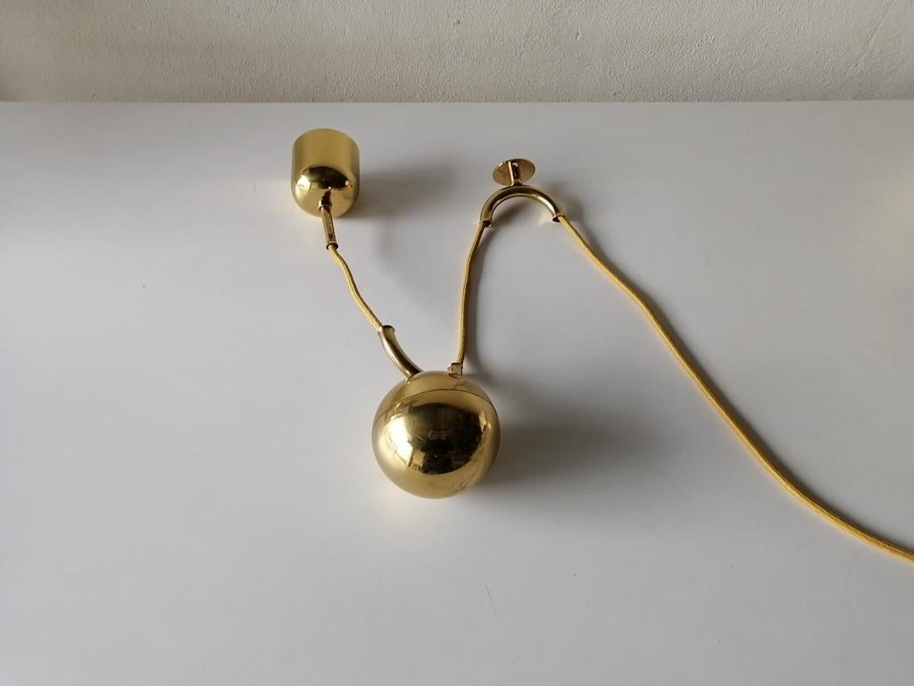 Fabric and Brass Counterweight Pendant Lamp by WKR, 1970s, Germany 4