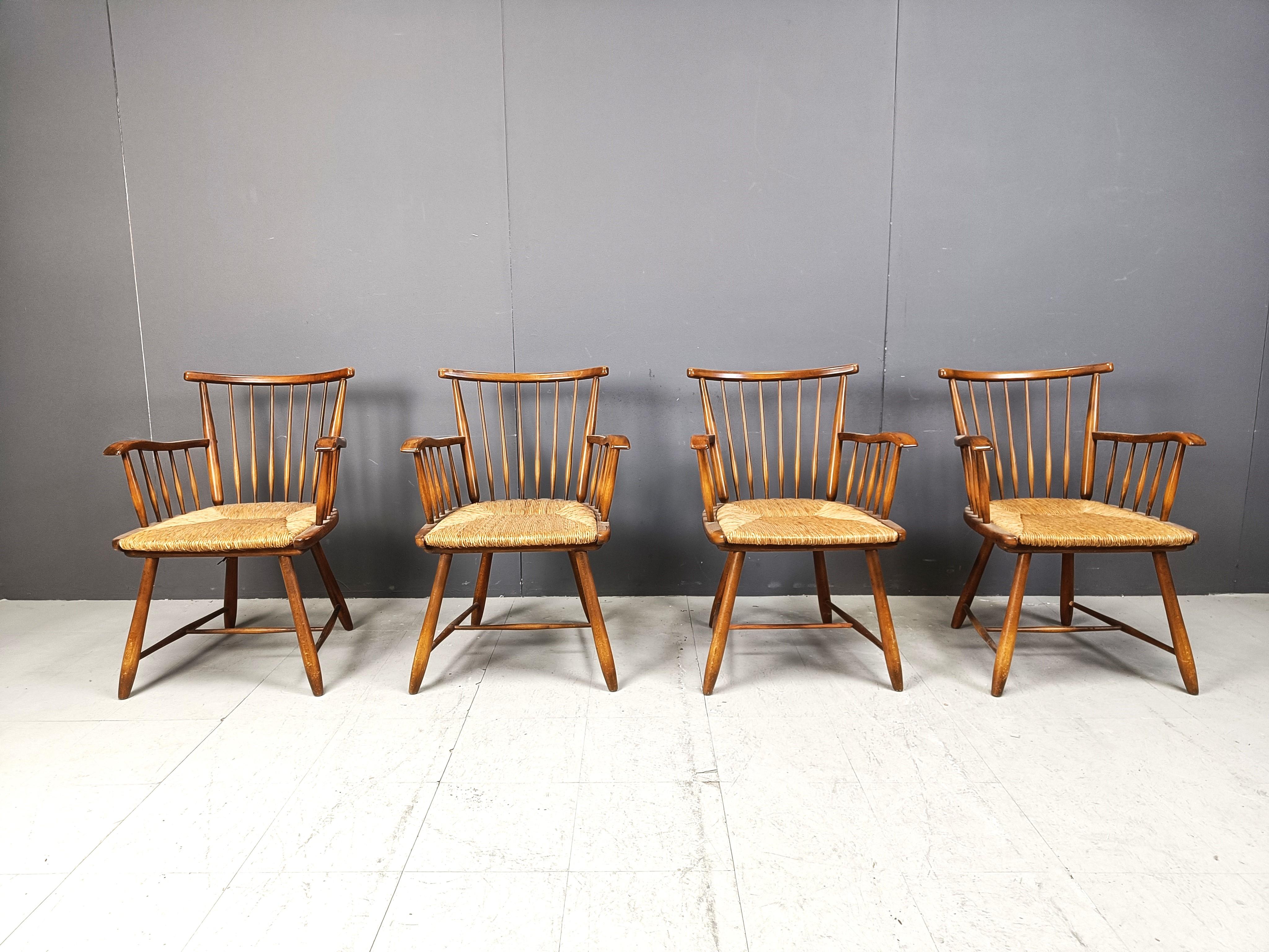 Mid-Century Modern WKS 7 Armchairs with Wickerwork Seat by Arno Lambrecht for Wk Möbel, Germany For Sale