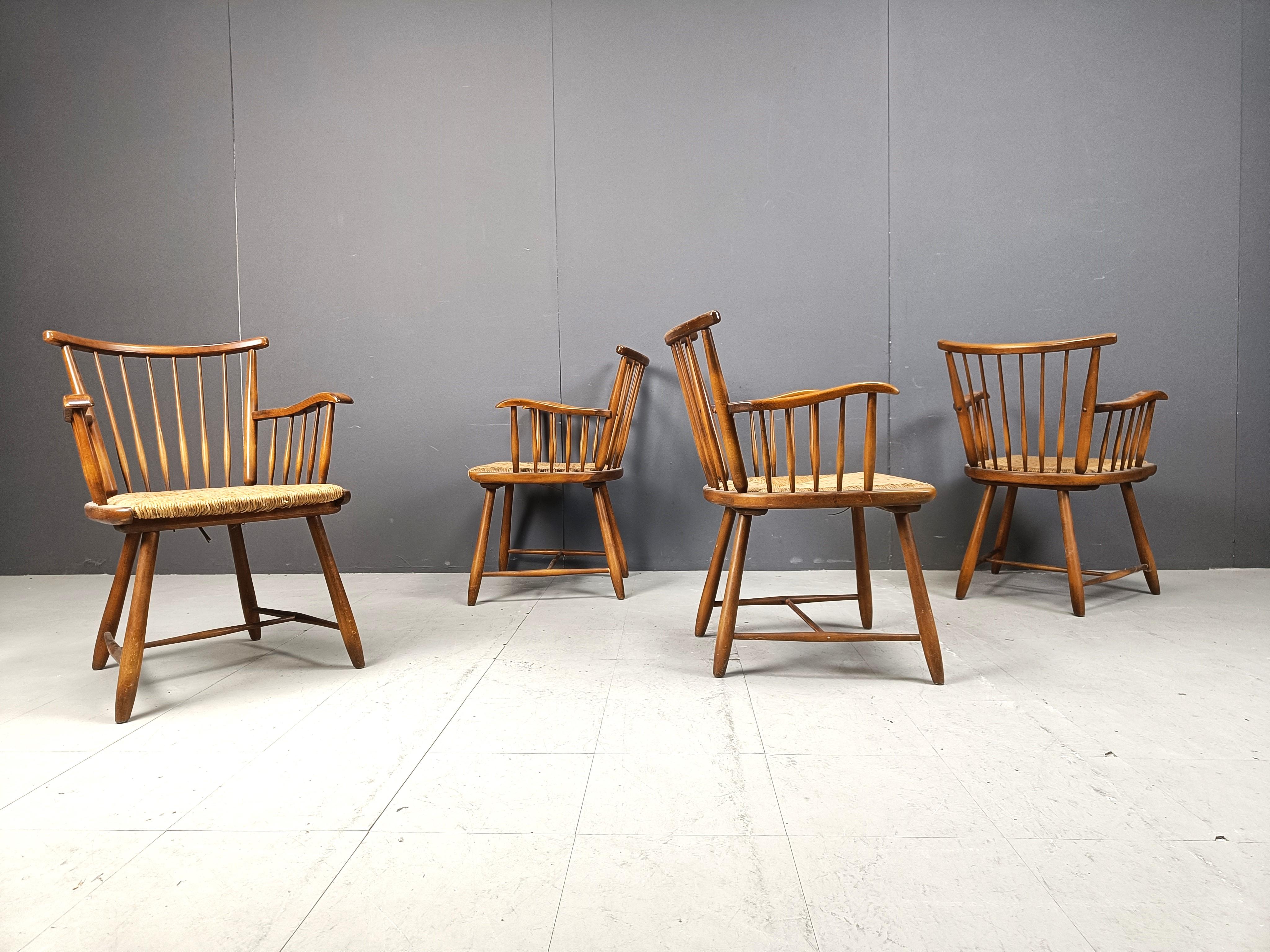 WKS 7 Armchairs with Wickerwork Seat by Arno Lambrecht for Wk Möbel, Germany In Good Condition For Sale In Leuven, Vlaams Gewest