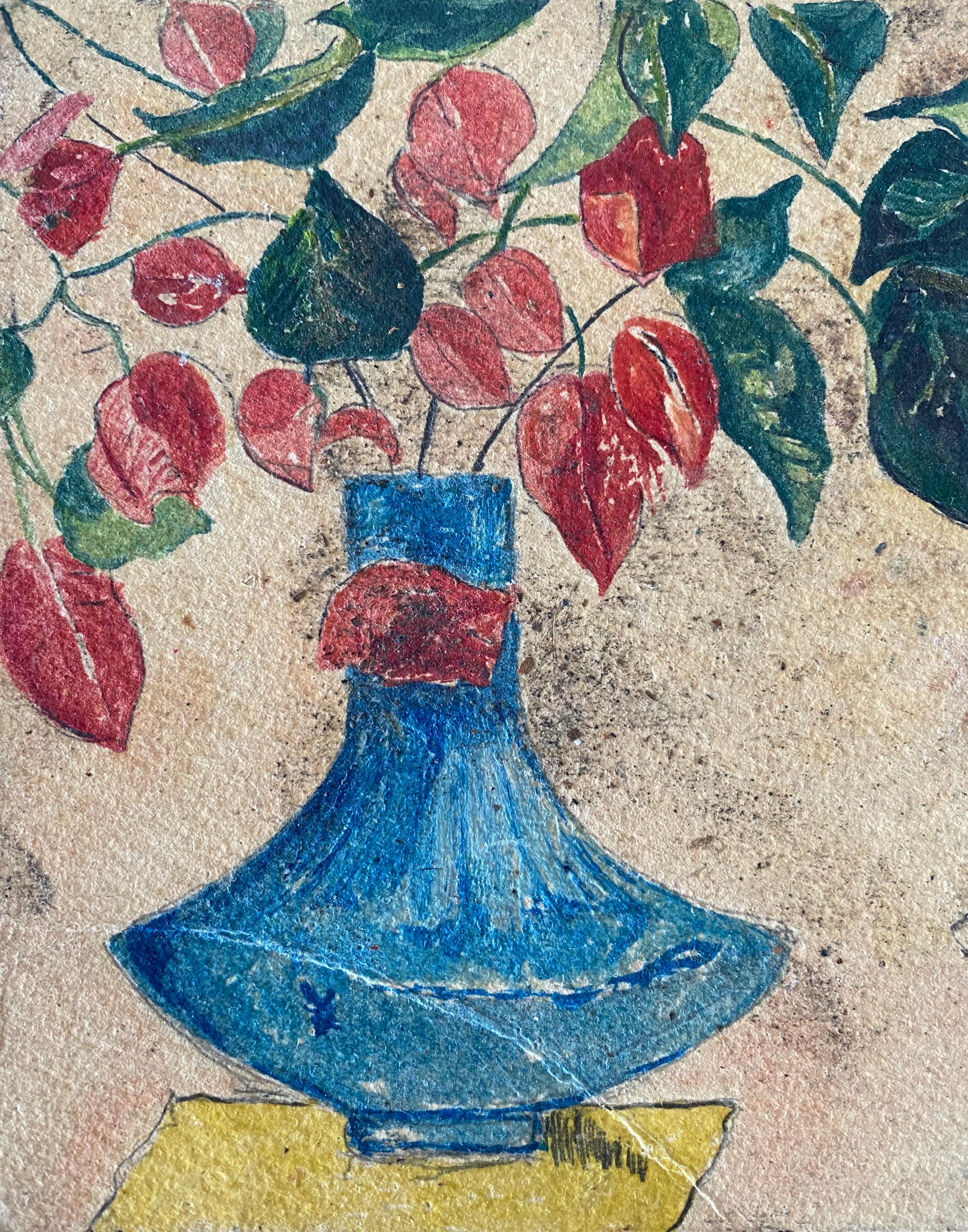 Russian Expressionist Artist Flowers Etching - Beige Figurative Print by Wladimir Sagal