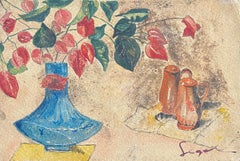 Russian Expressionist Artist Flowers Etching