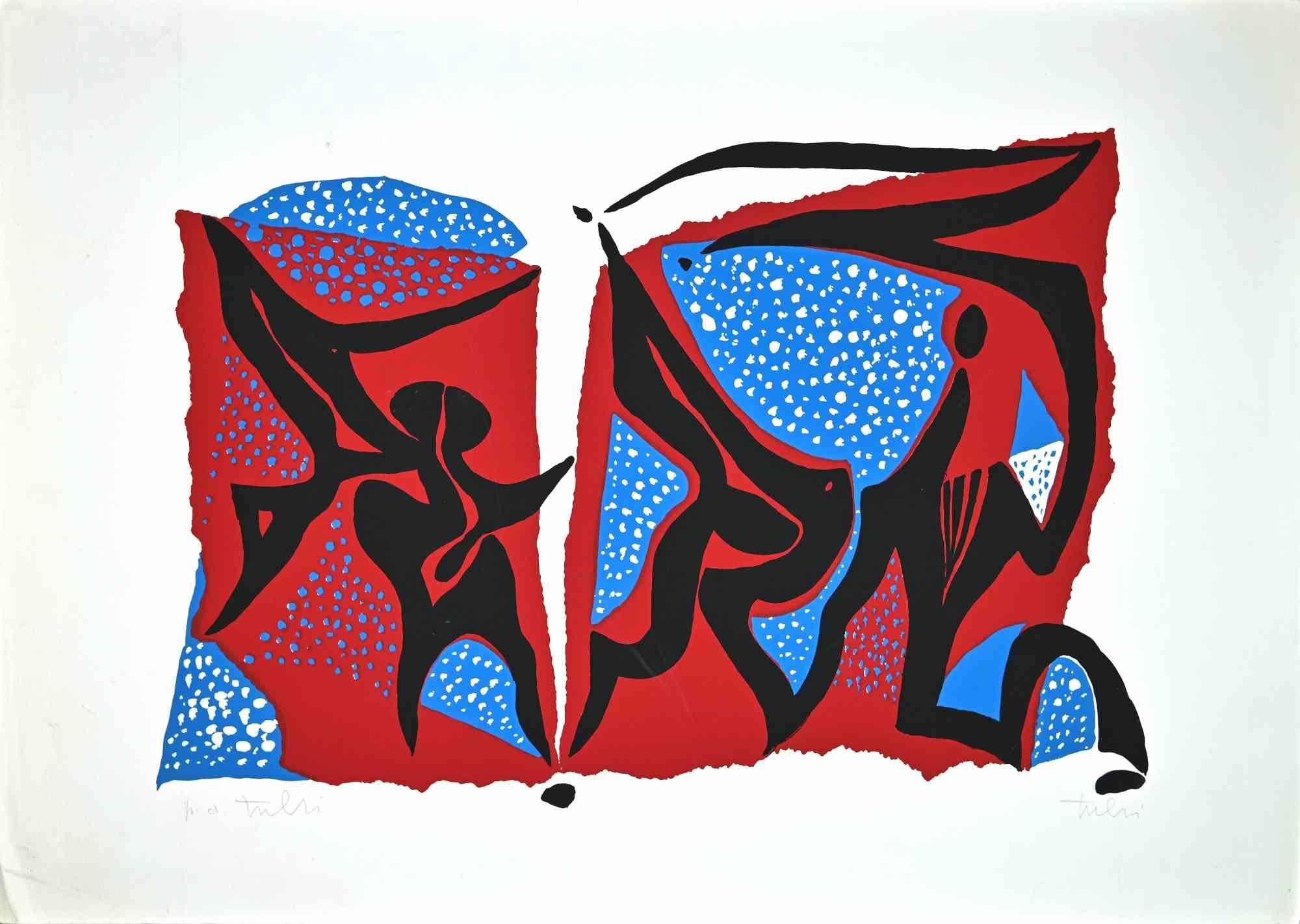 Composition abstraite est une sérigraphie colorée sur papier, réalisée dans les années 1970 par l'artiste italien.  Wladimiro Tulli.

Signé à la main en bas à droite. Preuve d'artiste.

Une belle œuvre d'art représentant une composition abstraite à