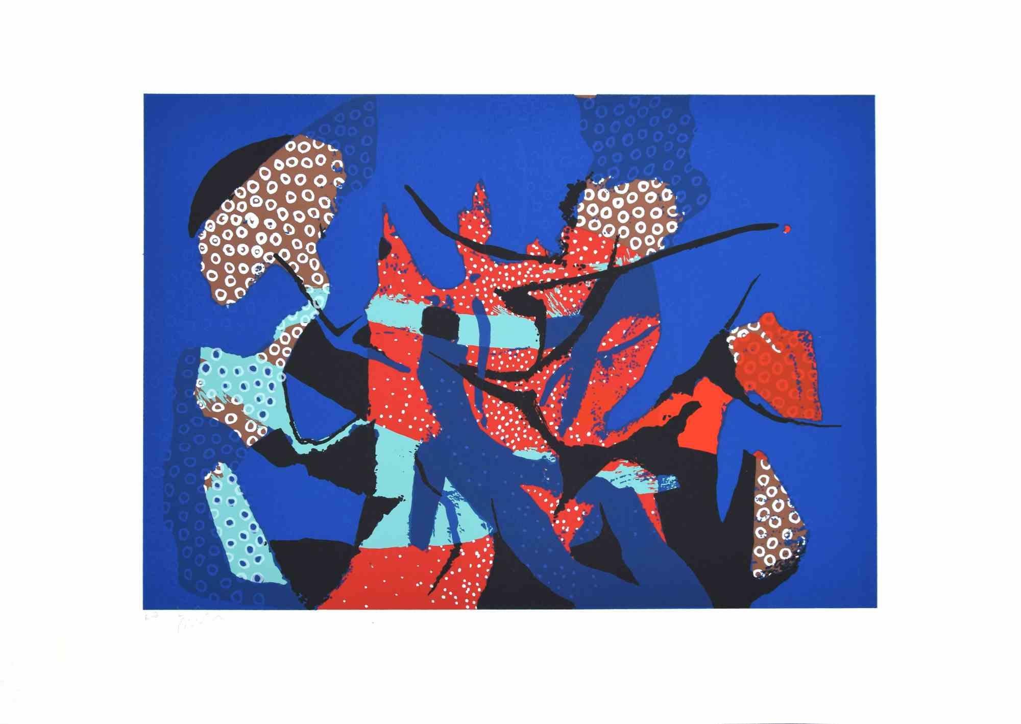 Composition abstraite est une sérigraphie colorée sur papier, réalisée dans les années 1970 par l'artiste italien  Wladimiro Tulli.
Signé à la main en bas à droite. Épreuve d'artiste.

Une belle œuvre d'art représentant une composition abstraite à