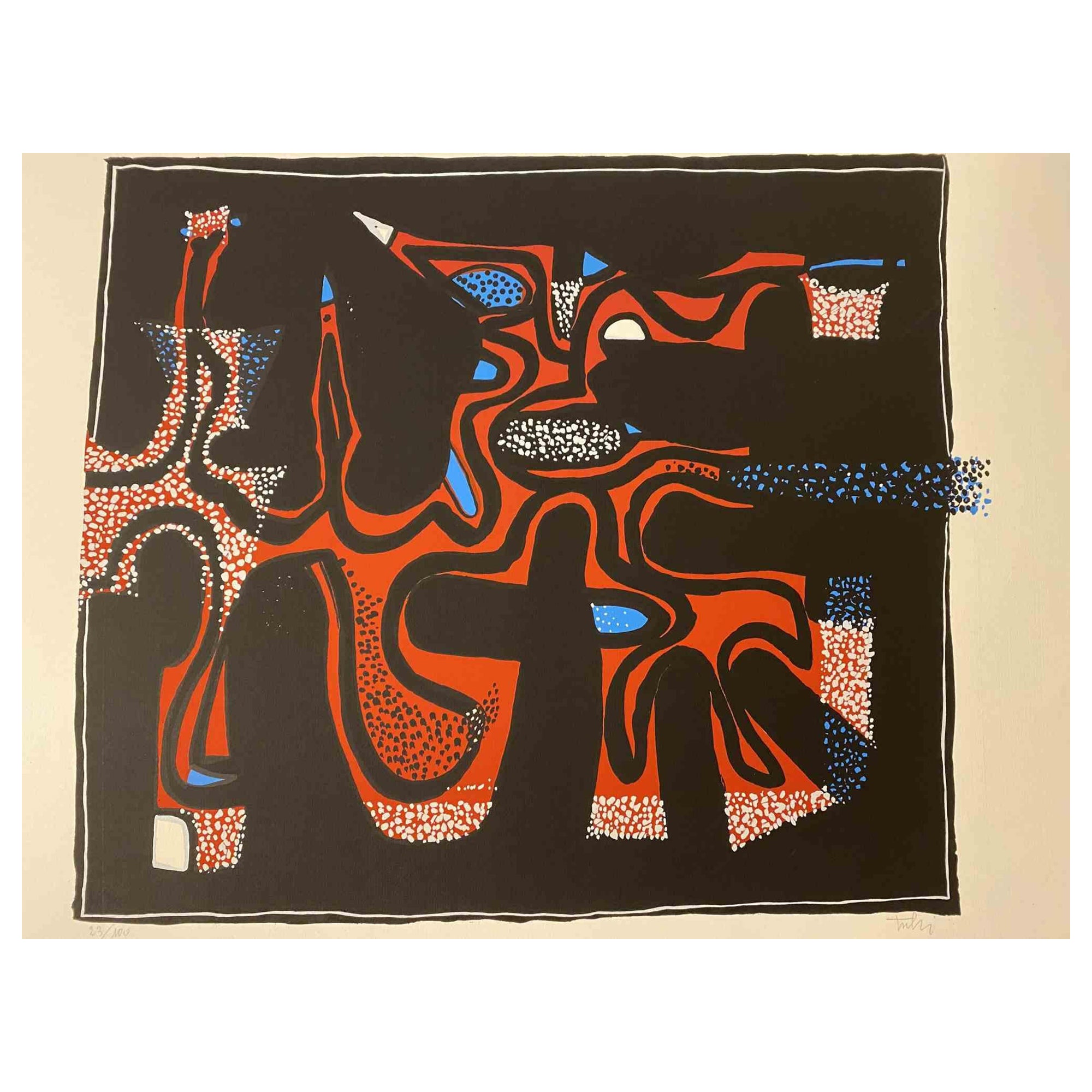 Abstrakte Komposition – Raumteilerdruck von Wladimiro Tulli – 1970er Jahre