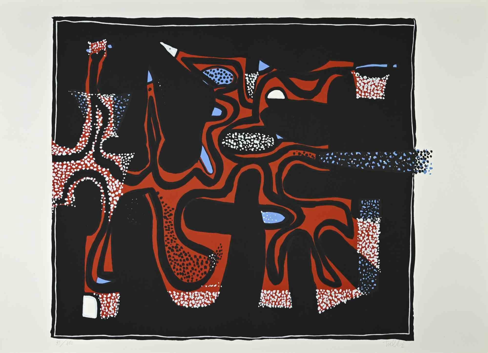 Composizione carnevalesca è una serigrafia colorata su carta, realizzata nel 1973 dall'artista italiano Wladimiro Tulli.

Firmato a mano in basso a destra.

Edizione numerata di 35/100.

Una bellissima opera d'arte che rappresenta una composizione