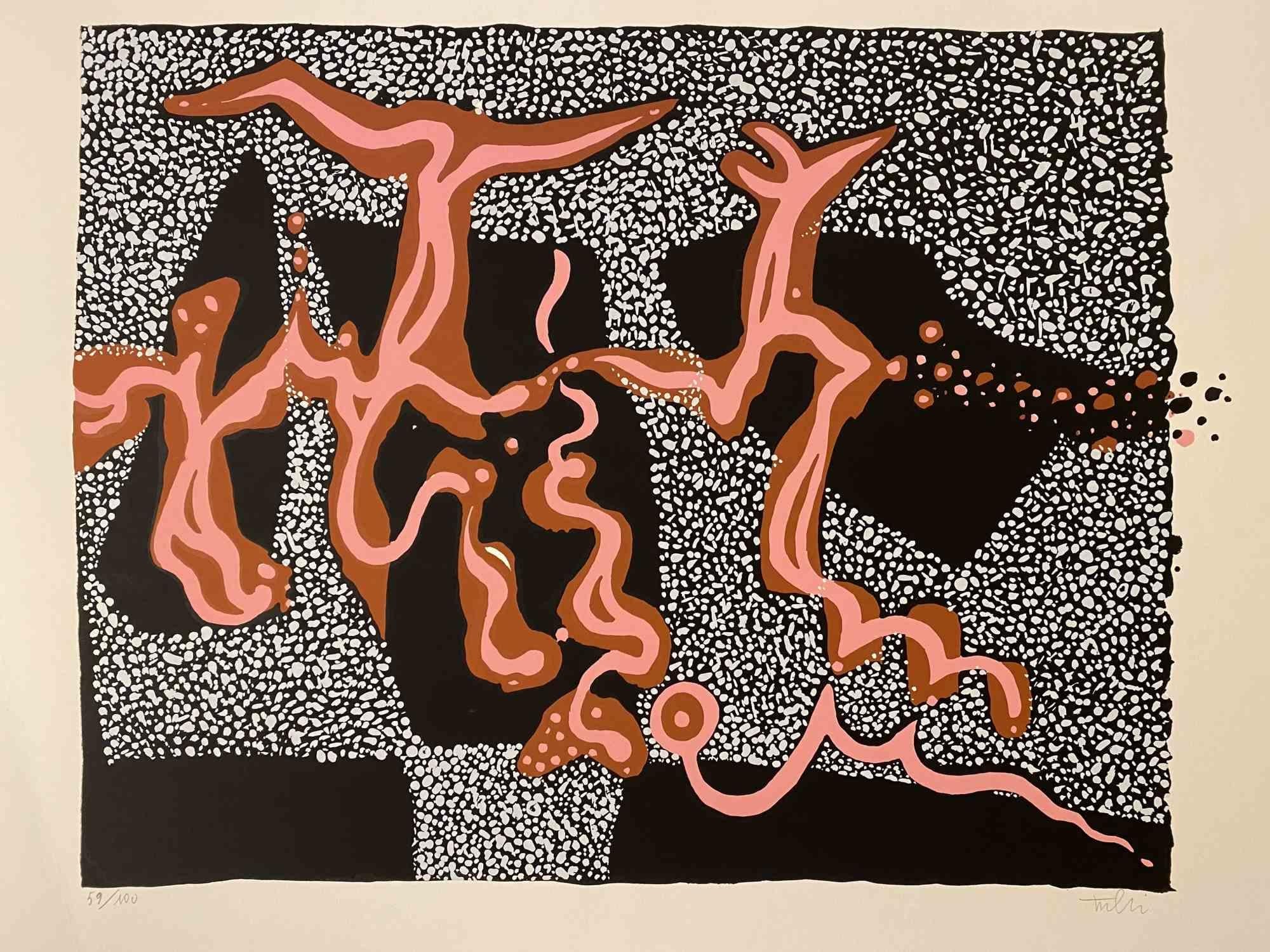 Carnivalesque Composition ist ein farbiger Siebdruck auf Papier, der 1973 von dem italienischen Künstler Wladimiro Tulli realisiert wurde.

Rechts unten handsigniert.

Nummerierte Auflage von 59/100.

Ein schönes Kunstwerk, das eine abstrakte