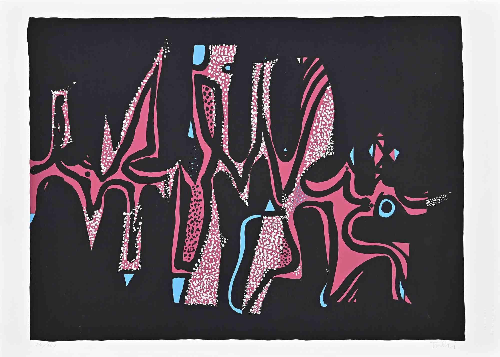 Composition carnavalesque est une sérigraphie colorée sur papier, réalisée en 1973 par l'artiste italien Wladimiro Tulli.

Signé à la main en bas à droite.

Numéroté, édition de 76/100.

Une belle œuvre d'art représentant une composition abstraite à