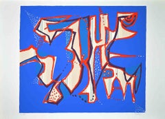 Composition in Blue - Original Colored Screen Print by Wladimiro Tulli - 1970s