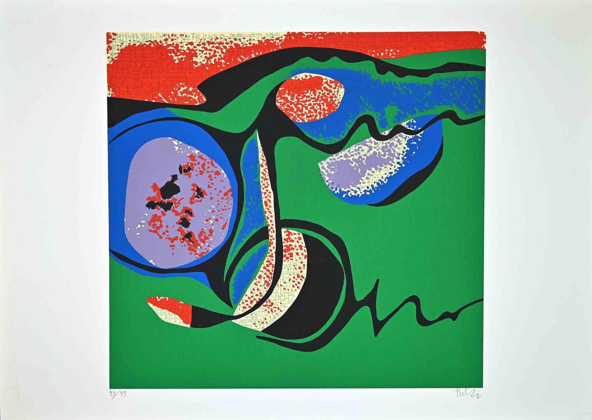 Composition en vert - Impression sérigraphiée originale de Wladimiro Tulli - 1970