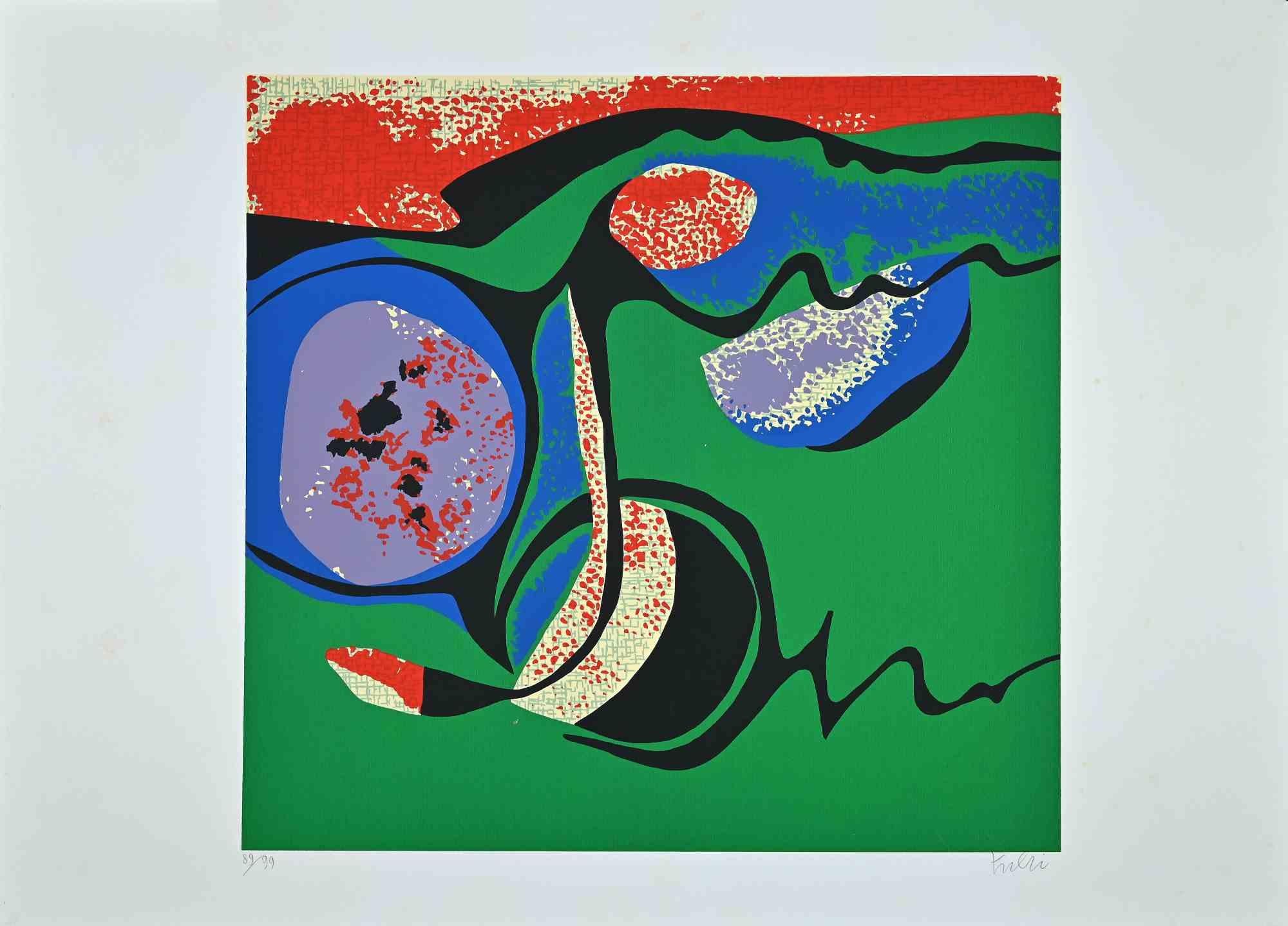 Composition en vert est une sérigraphie colorée réalisée dans les années 1970 par l'artiste italien.  Wladimiro Tulli.
Signé à la main en bas à droite et numéroté au crayon dans la marge inférieure. Édition de 89/99 tirages.

Bonnes conditions.

Une