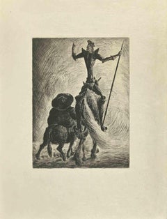 Don Quixote and Sancho - Etching by Wladyslaw Jahl - 1951