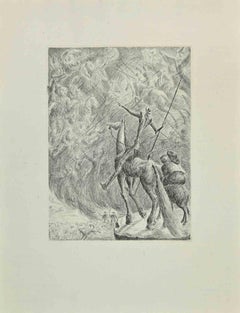 Don Quixote and the Ghosts - Etching by Wladyslaw Jahl - 1951