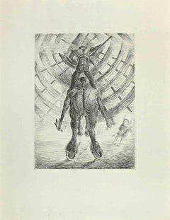 Don Quixote und die Windmühle – Radierung und Kaltnadelradierung von Wladyslaw Jahl – 1951
