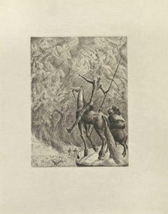 Don Quixote in Battle - Etching by Wladyslaw Jahl - 1951