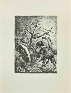 Don Quixote in the Chariot - Etching by Wladyslaw Jahl - 1951