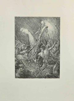 Don Quixote Surrounded - Etching by Wladyslaw Jahl - 1951