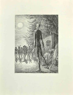 « The Departure of Don Quixote » (Le départ de Don Quixote) - Gravure et pointe sèche de Wladyslaw Jahl - 1951