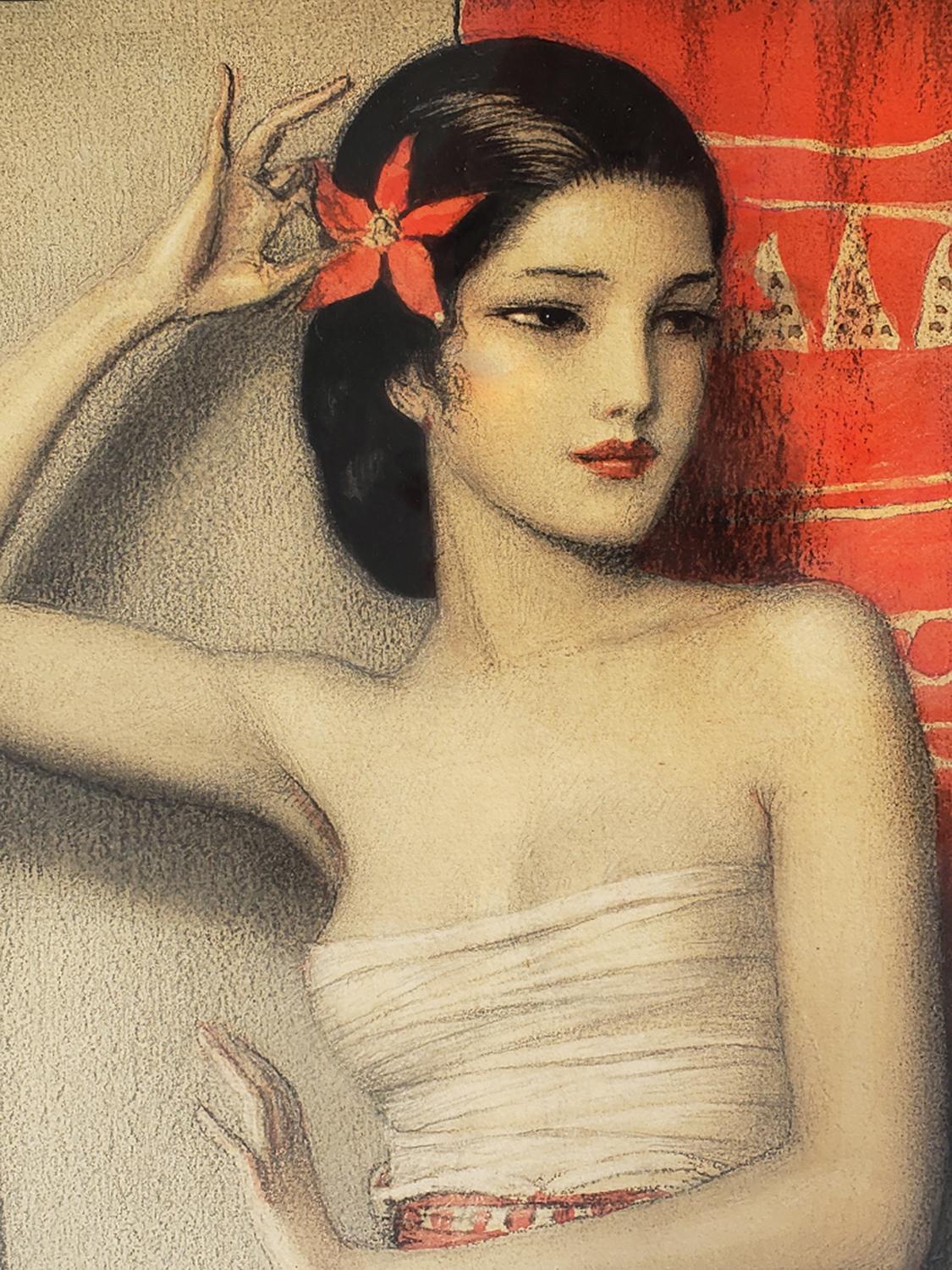 Art Deco Exotisches weibliches Kunstwerk (Braun), Figurative Painting, von Wladyslaw T. Benda