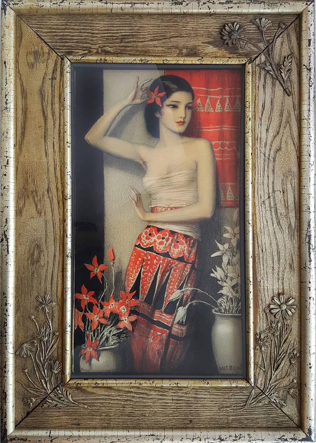 Art Deco  Beautiful Exotic Female  - Painting by Wladyslaw T. Benda