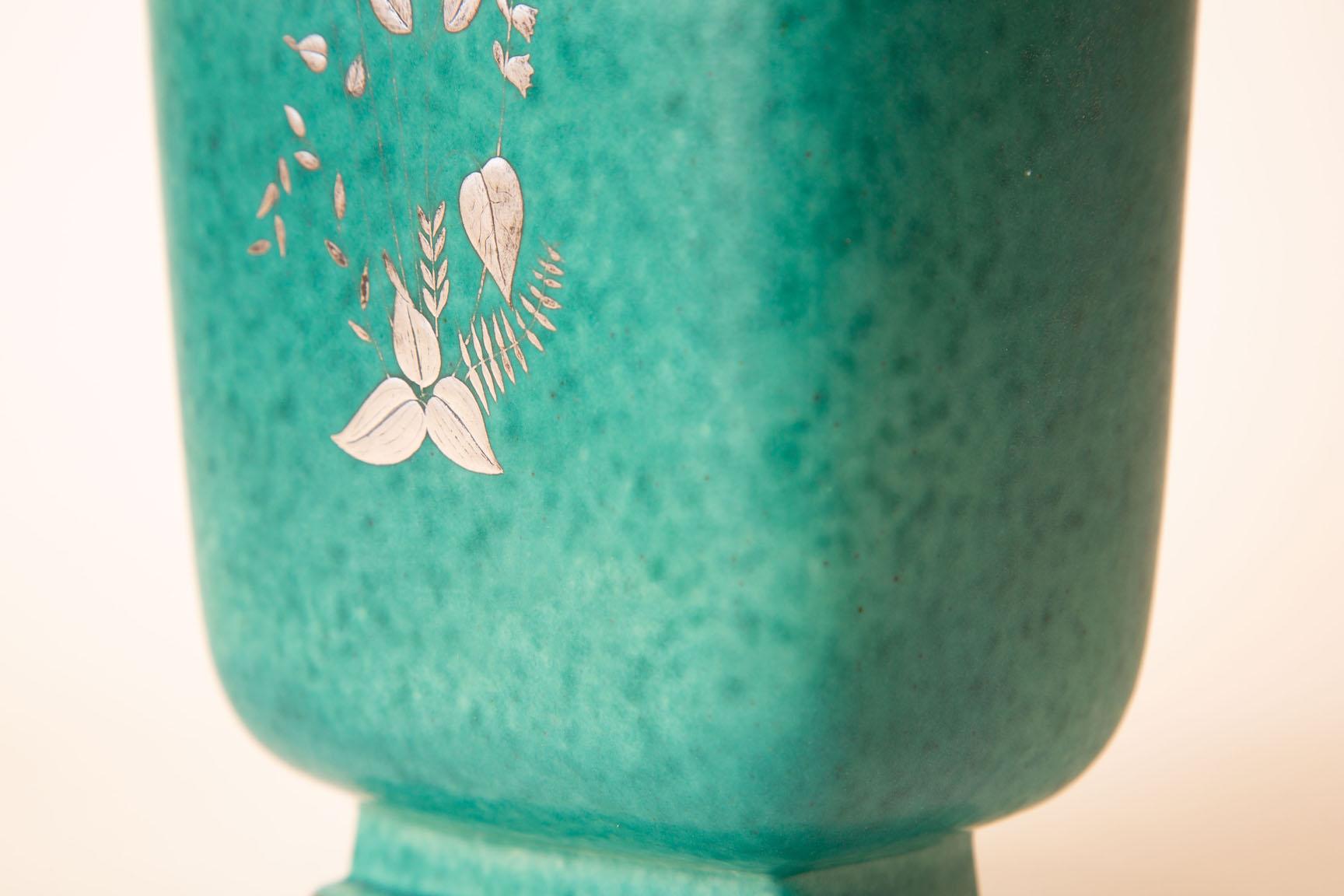 Wlihelm Kage Gustavsberg Argenta Ceramic with Sterling Overlay Vase or Vessel 3