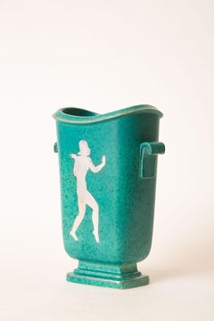 Wlihelm Kage Gustavsberg Argenta Ceramic with Sterling Overlay Vase or Vessel