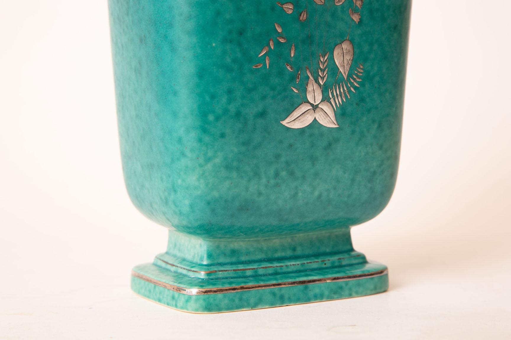 Sterling Silver Wlihelm Kage Gustavsberg Argenta Ceramic with Sterling Overlay Vase or Vessel