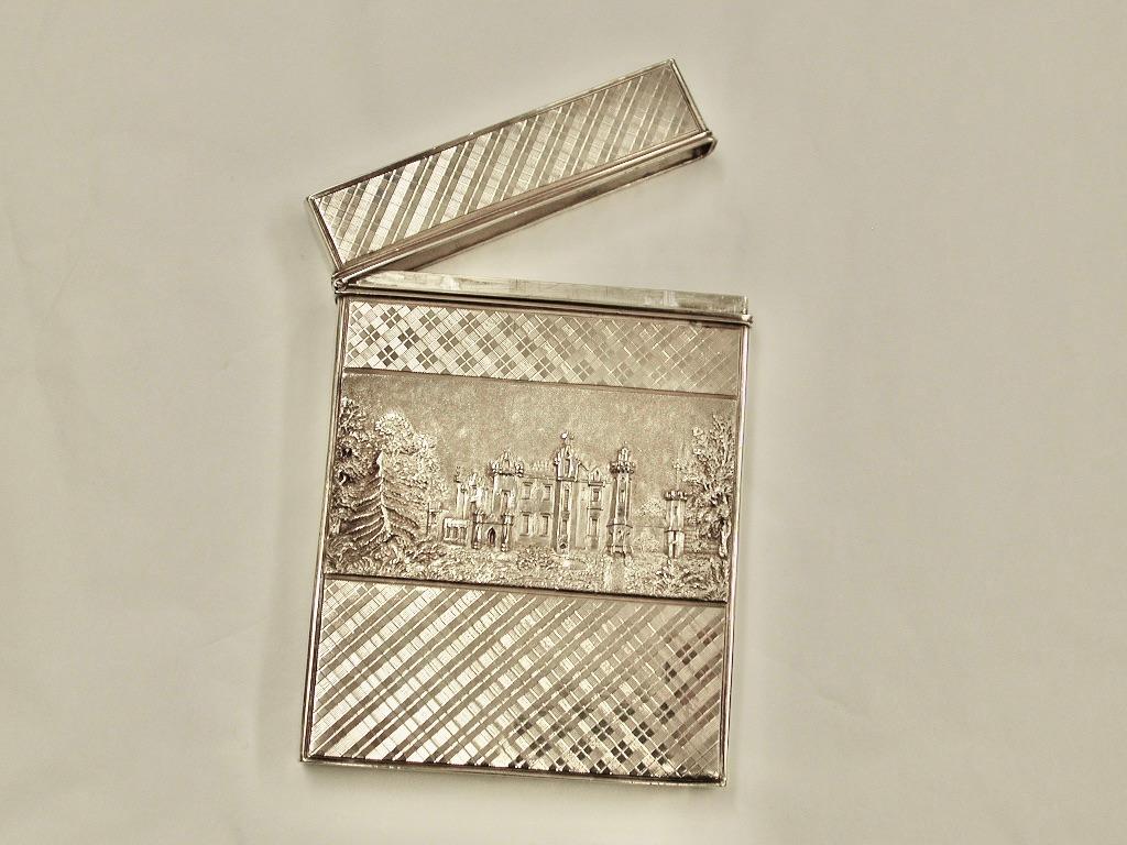 English Wm 1V Castle Top Silver Card Case, Abbotsford & Newstead Abbey, Nat Mills, 1836 For Sale