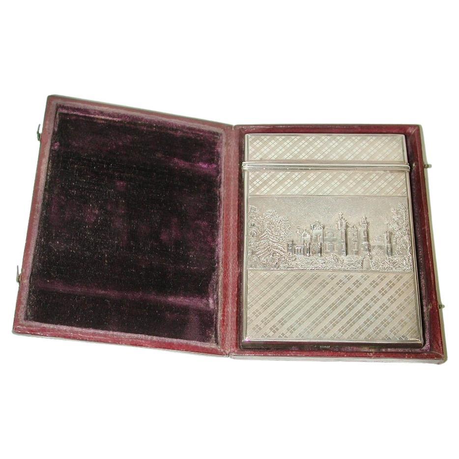 Boîtier à cartes en argent Wm 1V avec plateau en forme de château, Abbotsford & Newstead Abbey,Nat Mills,1836 en vente