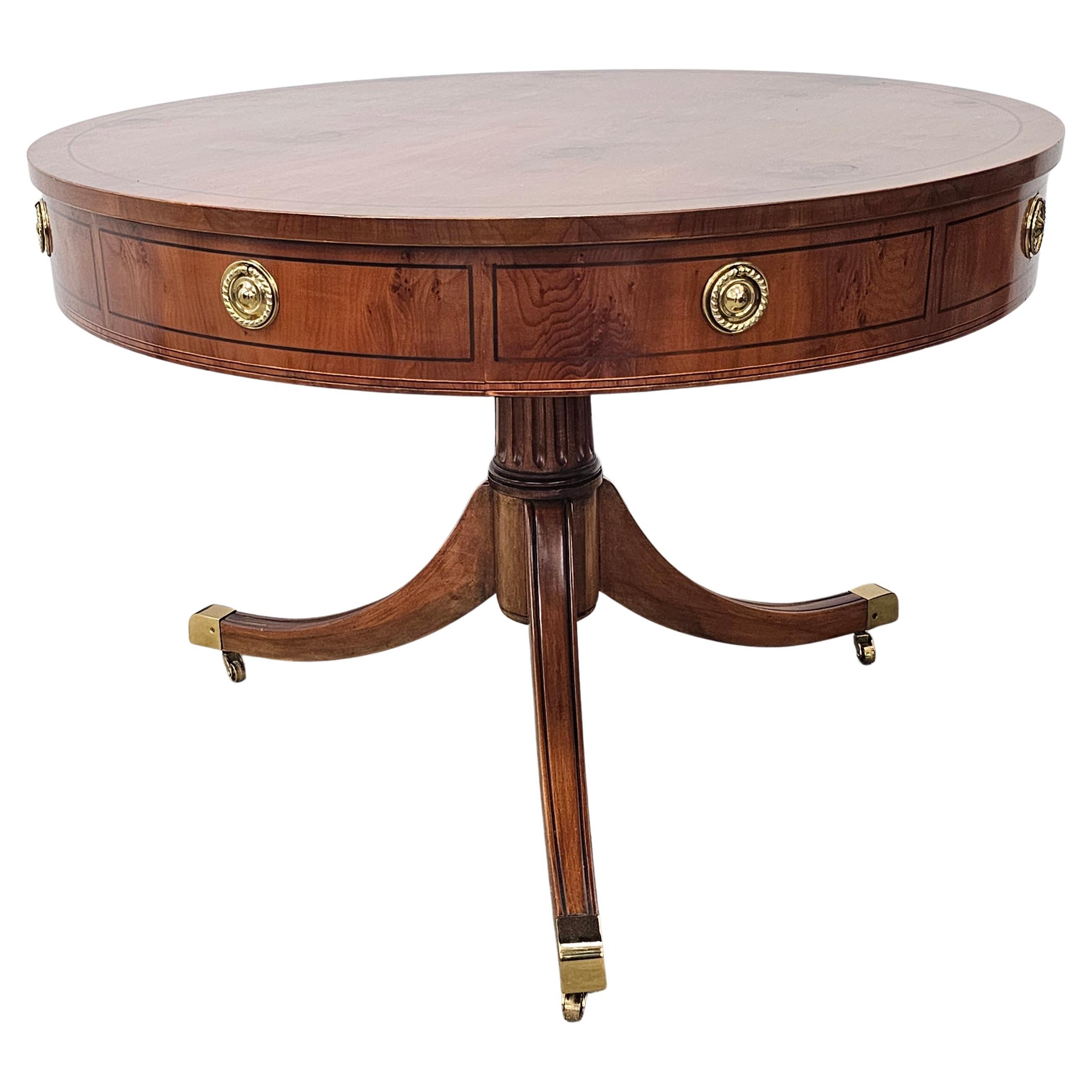 WM A. Berkey George III Style Yew Wood Drum Rolling Center Table