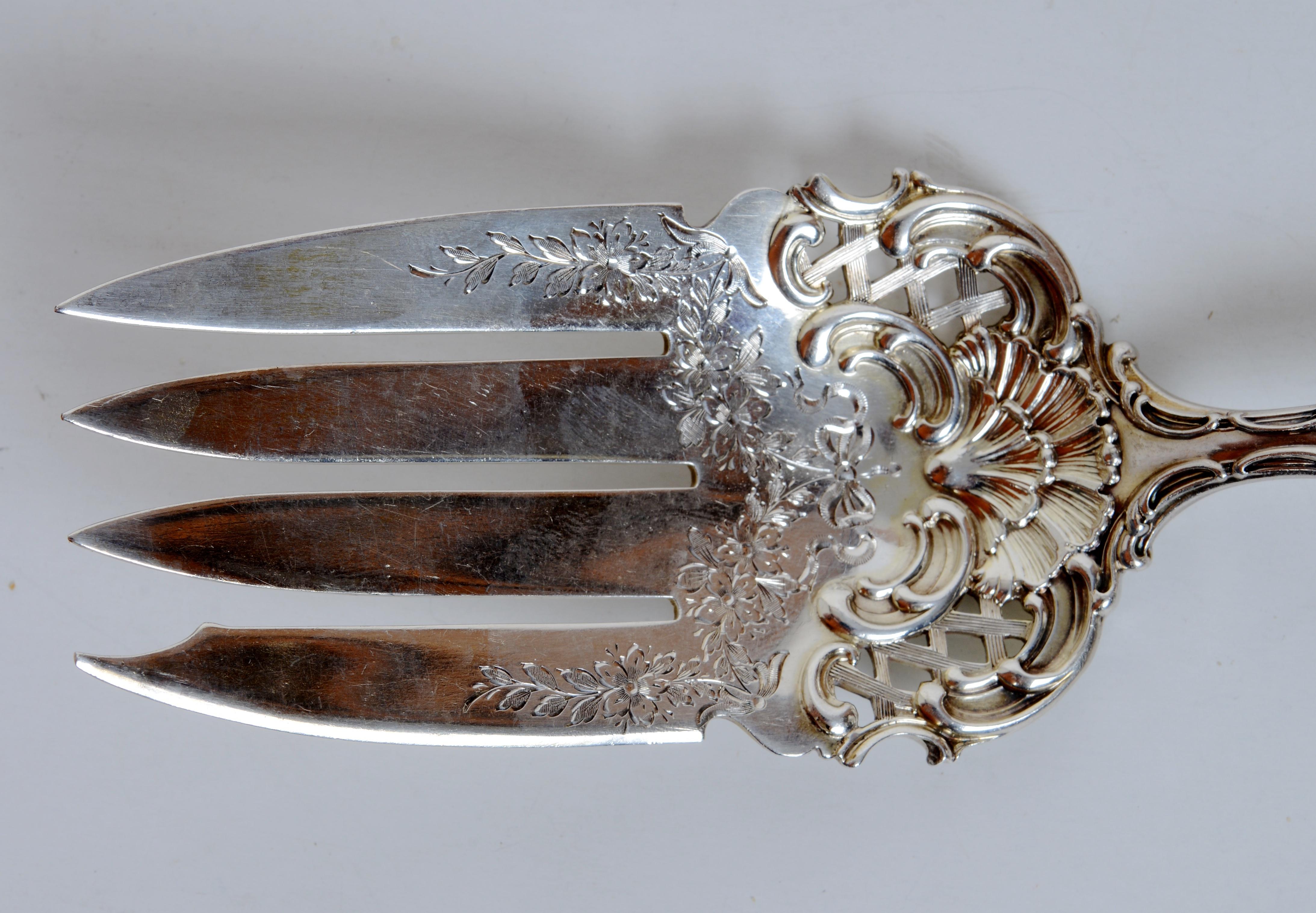 American Wm. B. Durgin Co. Regent Pattern Sterling Silver Cold Meat Serving Fork For Sale