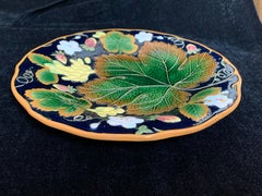 Wm. Brownfield Majolica Leaf and Strawberry Plate in Cobalt Blue, English, 1876