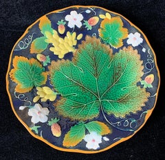 Wm. Brownfield Majolica Leaf and Strawberry Plate in Cobalt Blue, English, 1876