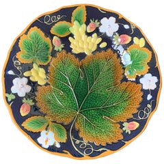 Wm. Brownfield Majolica Leaf and Strawberry Plate in Cobalt Blue, English, 1876