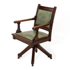 Wm Heywood Chair Co Mahogany Executive Swivel Desk Armchair c1900 Green Leather